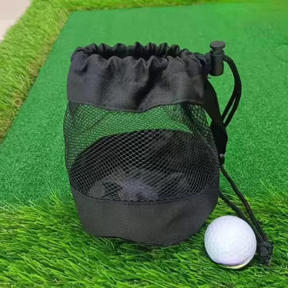 Mesh nylon drawstring golf bag holds 16 golf balls suitable for family outings single-sided drawstring pocket - Black - Image 6