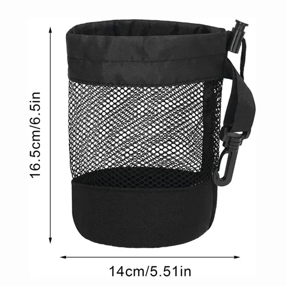 Mesh nylon drawstring golf bag holds 16 golf balls suitable for family outings single-sided drawstring pocket - Black - Image 7