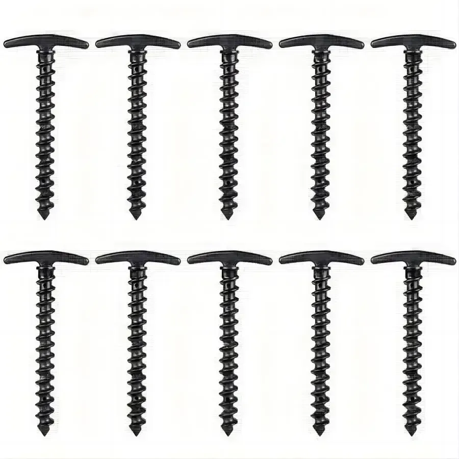 Outdoor Camping Screw Stakes For Camping Hiking Tent 10pcs - 10 Pcs Blacks - Image 1