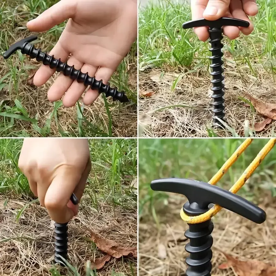 Outdoor Camping Screw Stakes For Camping Hiking Tent 10pcs - 10 Pcs Blacks - Image 6