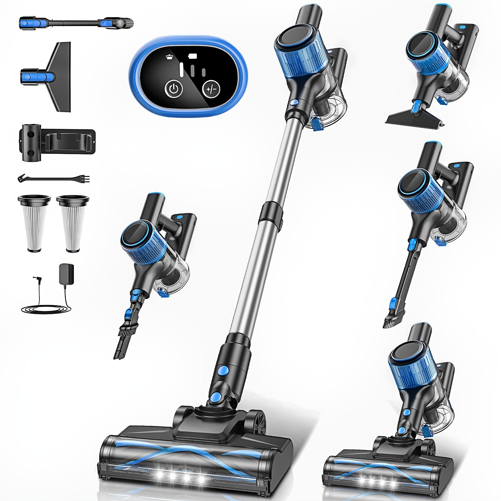 Cordless Vacuum Cleaner, 8 In 1 Powerful Suction Lightweight Vacuum Cleaner For Home, Led Display, 3 Suction Modes, 55Kpa Powerful Suction，45mins Detachable Battery Vacuum For Hard Floor Carpet Pet Hair - Image 1