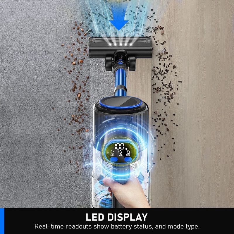 Cordless Vacuum Cleaner, 55Kpa/8 in 1 Powerful Suction Lightweight Vacuum Cleaner for Home, LED Display, 3 Suction Modes, 45Mins Detachable Battery Vacuum for Hard Floor Carpet Pet Hair - Image 3