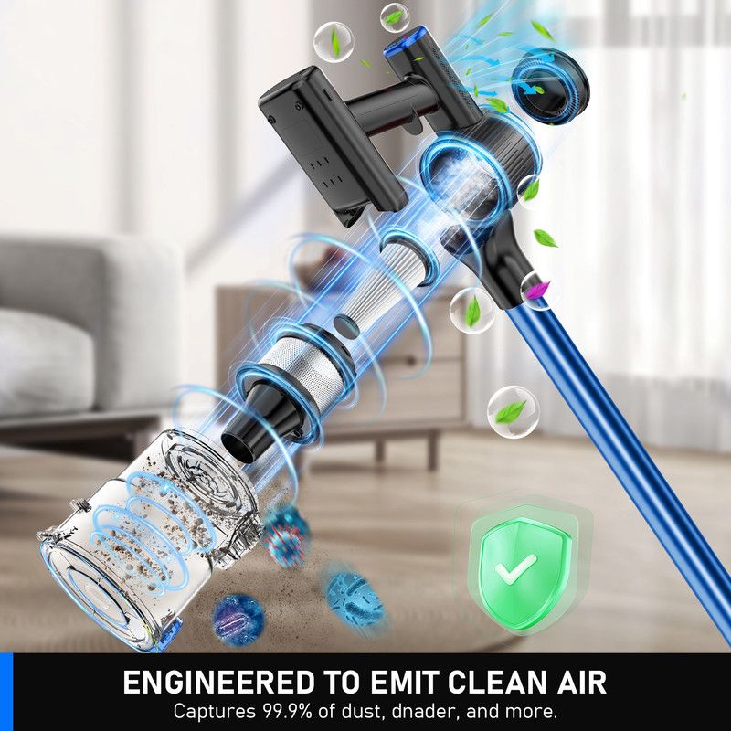 Cordless Vacuum Cleaner, 55Kpa/8 in 1 Powerful Suction Lightweight Vacuum Cleaner for Home, LED Display, 3 Suction Modes, 45Mins Detachable Battery Vacuum for Hard Floor Carpet Pet Hair - Image 6