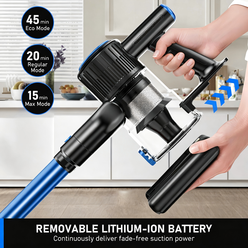 Cordless Vacuum Cleaner, 55Kpa/8 in 1 Powerful Suction Lightweight Vacuum Cleaner for Home, LED Display, 3 Suction Modes, 45Mins Detachable Battery Vacuum for Hard Floor Carpet Pet Hair - Image 7