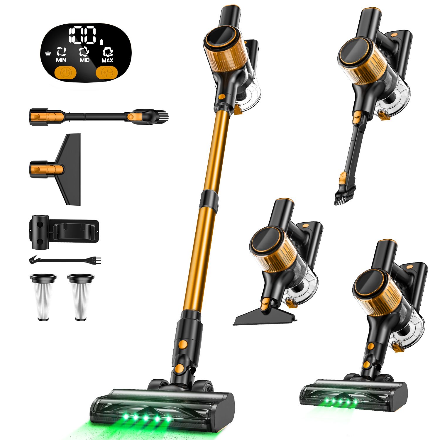 Cordless Vacuum Cleaner, 55Kpa Powerful Suction，8-in-1 Powerful Stick Vacuum Cleaner with Anti-tangle Brush And Upgraded Green Light, 2200mAh. 45 Minute Run Time Rechargeable Lightweight Vacuum Cleaner for Hardwood Floors, Carpets And Pet Hair. - Image 1