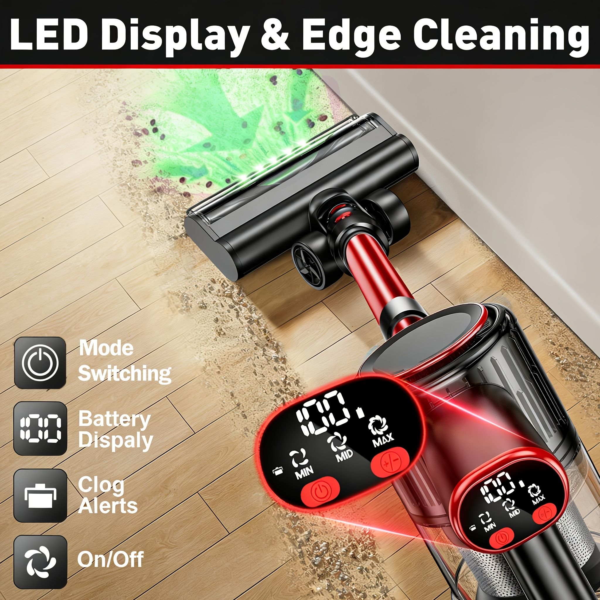 Cordless Vacuum Cleaner 8 in 1 55Kpa Powerful Suction Lightweight,LED Display,45Mins Detachable Battery Vacuum for Floor/Carpet - Image 2