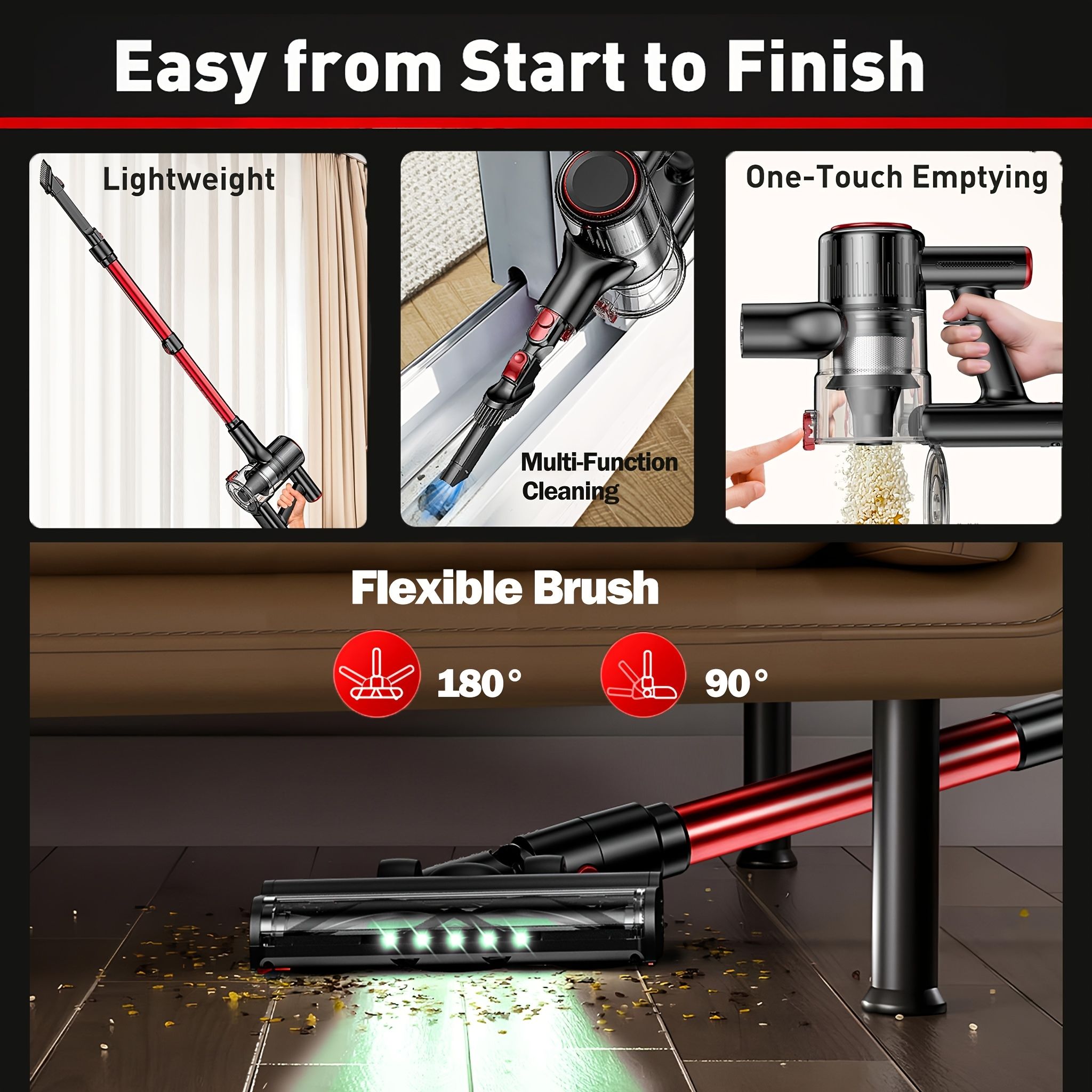 Cordless Vacuum Cleaner 8 in 1 55Kpa Powerful Suction Lightweight,LED Display,45Mins Detachable Battery Vacuum for Floor/Carpet - Image 5
