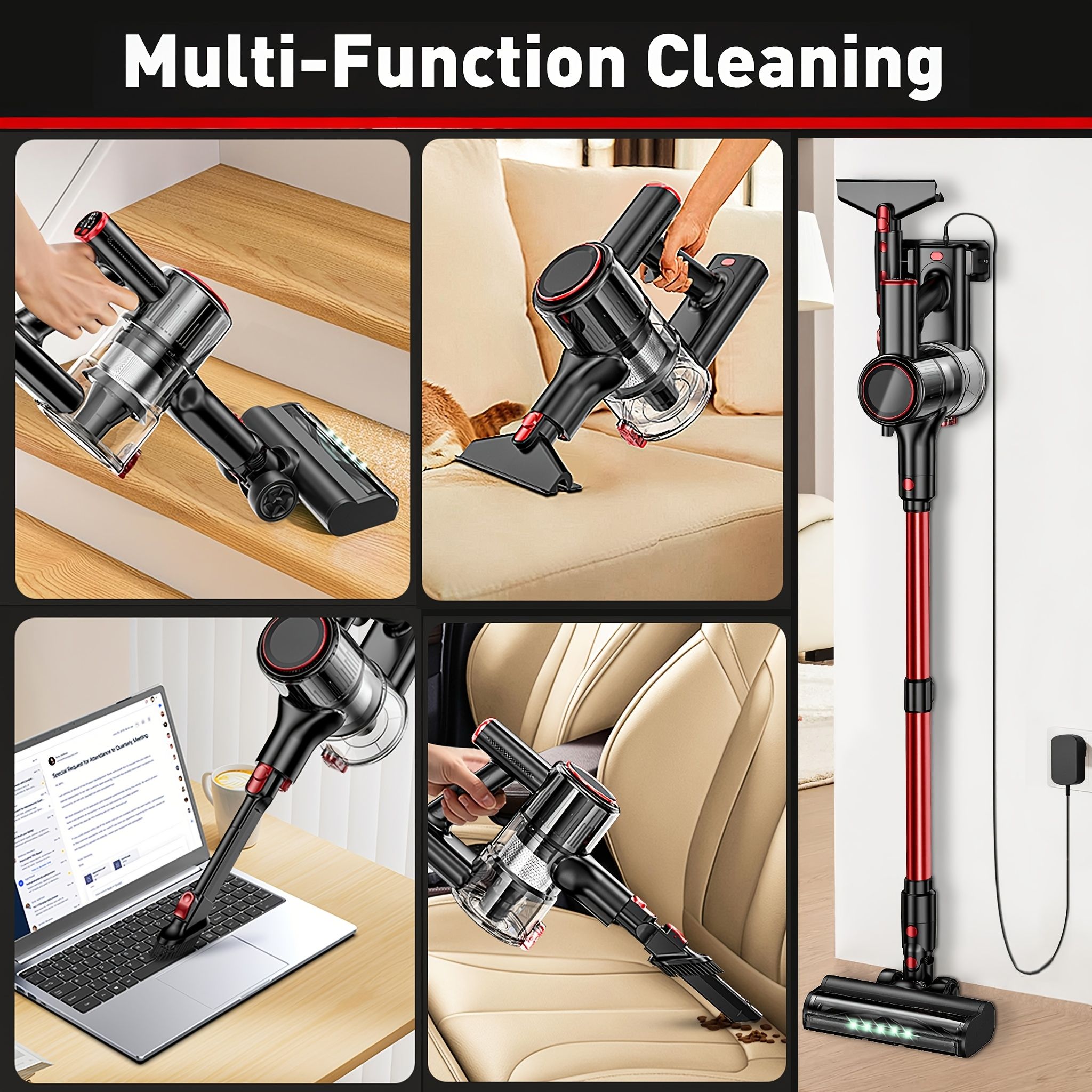Cordless Vacuum Cleaner 8 in 1 55Kpa Powerful Suction Lightweight,LED Display,45Mins Detachable Battery Vacuum for Floor/Carpet - Image 6