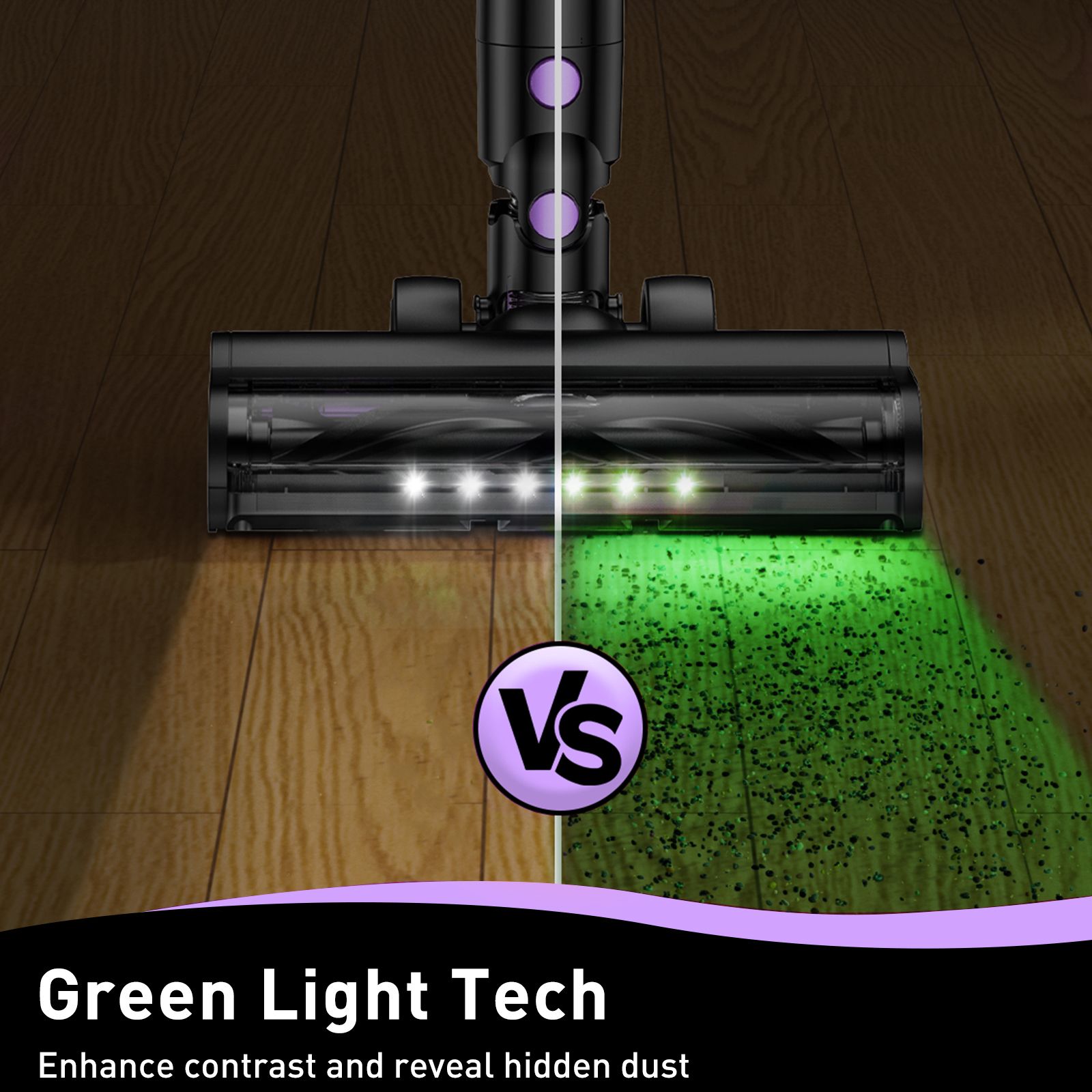 Cordless Vacuum Cleaner, 10 in 1 Stick Vacuum with Powerful Suction, Hose, Green LED Light, Anti-Tangle Brush, 55Kpa Lightweight Rechargeable Vacuum Cleaner for Home, Hardwood Floors, Carpets, Pet Hair. - Image 4
