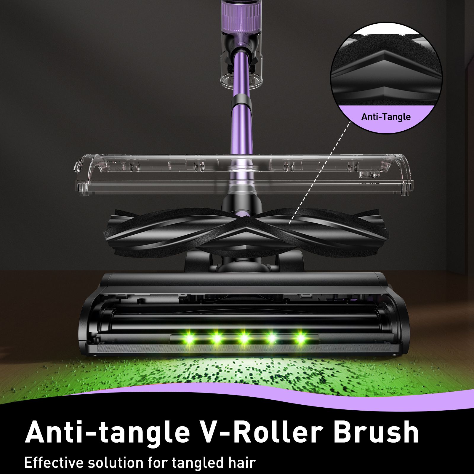Cordless Vacuum Cleaner, 10 in 1 Stick Vacuum with Powerful Suction, Hose, Green LED Light, Anti-Tangle Brush, 55Kpa Lightweight Rechargeable Vacuum Cleaner for Home, Hardwood Floors, Carpets, Pet Hair. - Image 5