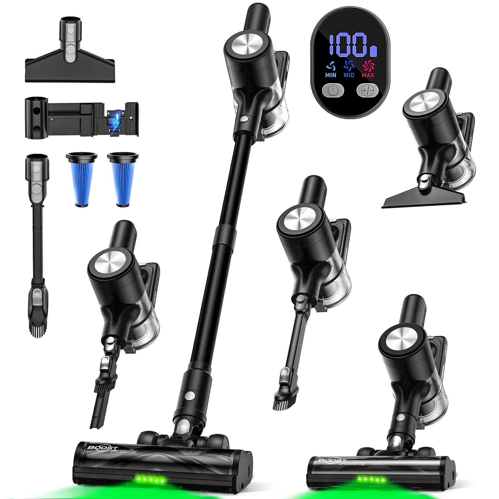 Cordless Vacuum Cleaner, 55Kpa/55Mins Vacuum Cleaners for Home. Self-Standing Stick Vacuum with Rechargeable Dock，LED Display & Anti-Tangle，Lightweight Rechargeable Vacuum for Carpet，Floor - Image 1