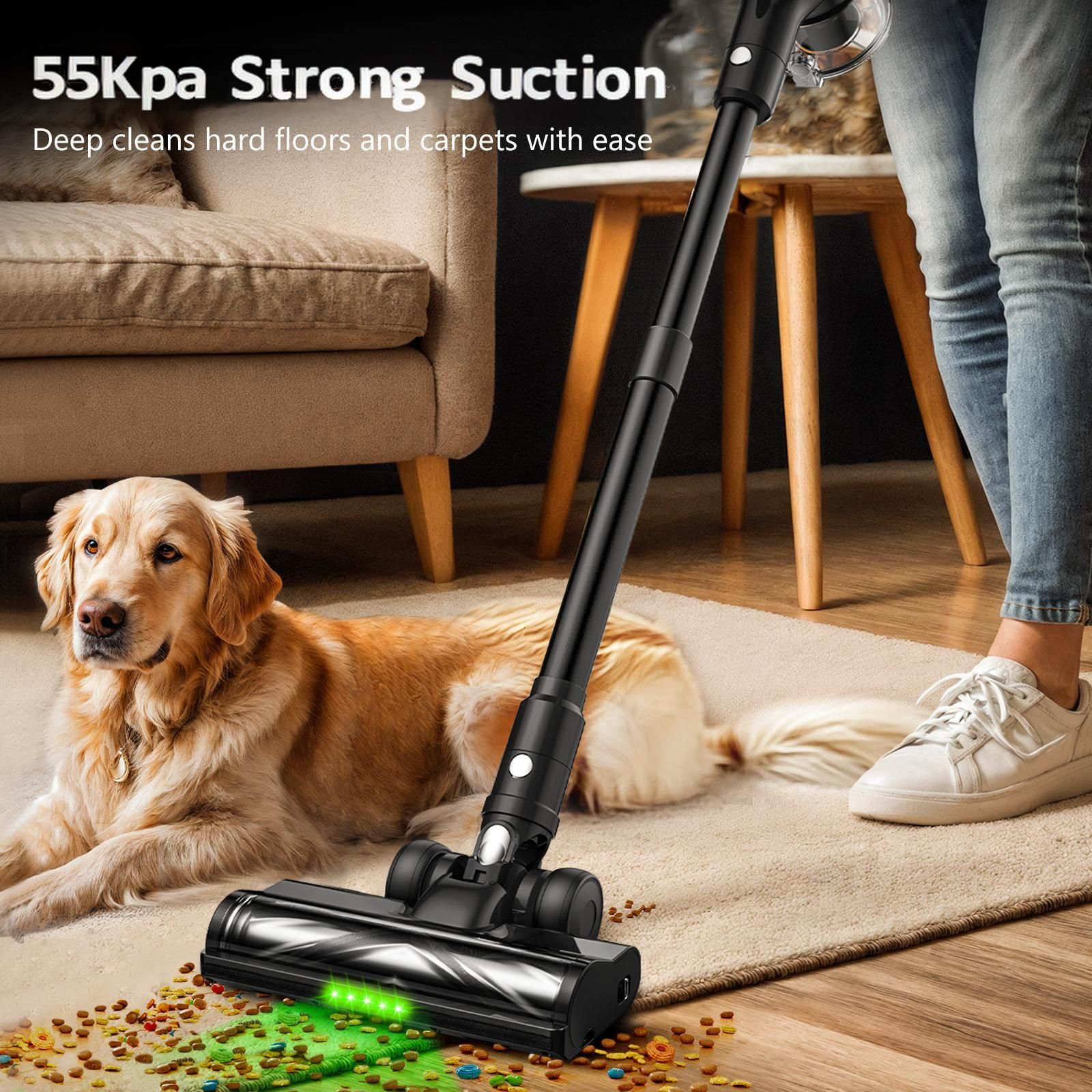 Cordless Vacuum Cleaner, 55Kpa/55Mins Vacuum Cleaners for Home. Self-Standing Stick Vacuum with Rechargeable Dock，LED Display & Anti-Tangle，Lightweight Rechargeable Vacuum for Carpet，Floor - Image 3