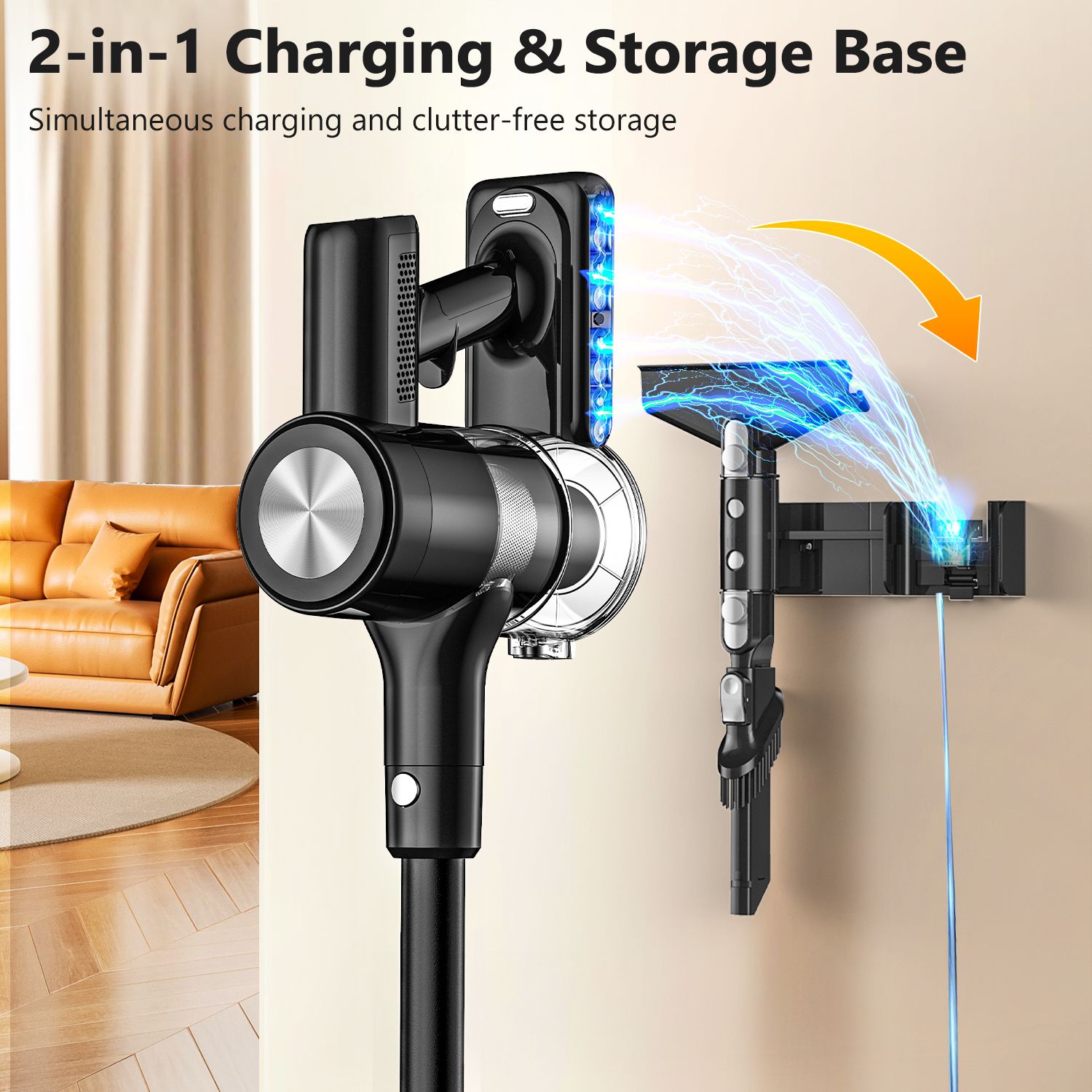 Cordless Vacuum Cleaner, 55Kpa/55Mins Vacuum Cleaners for Home. Self-Standing Stick Vacuum with Rechargeable Dock，LED Display & Anti-Tangle，Lightweight Rechargeable Vacuum for Carpet，Floor - Image 8