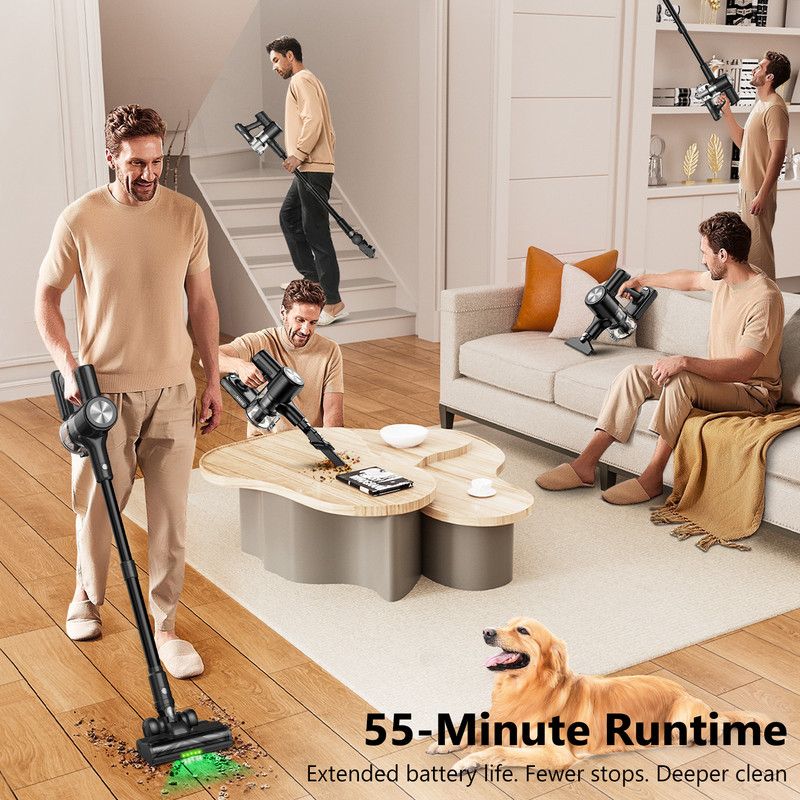 Cordless Vacuum Cleaner, 55Kpa/55Mins Vacuum Cleaners for Home. Self-Standing Stick Vacuum with Rechargeable Dock，LED Display & Anti-Tangle，Lightweight Rechargeable Vacuum for Carpet，Floor - Image 6