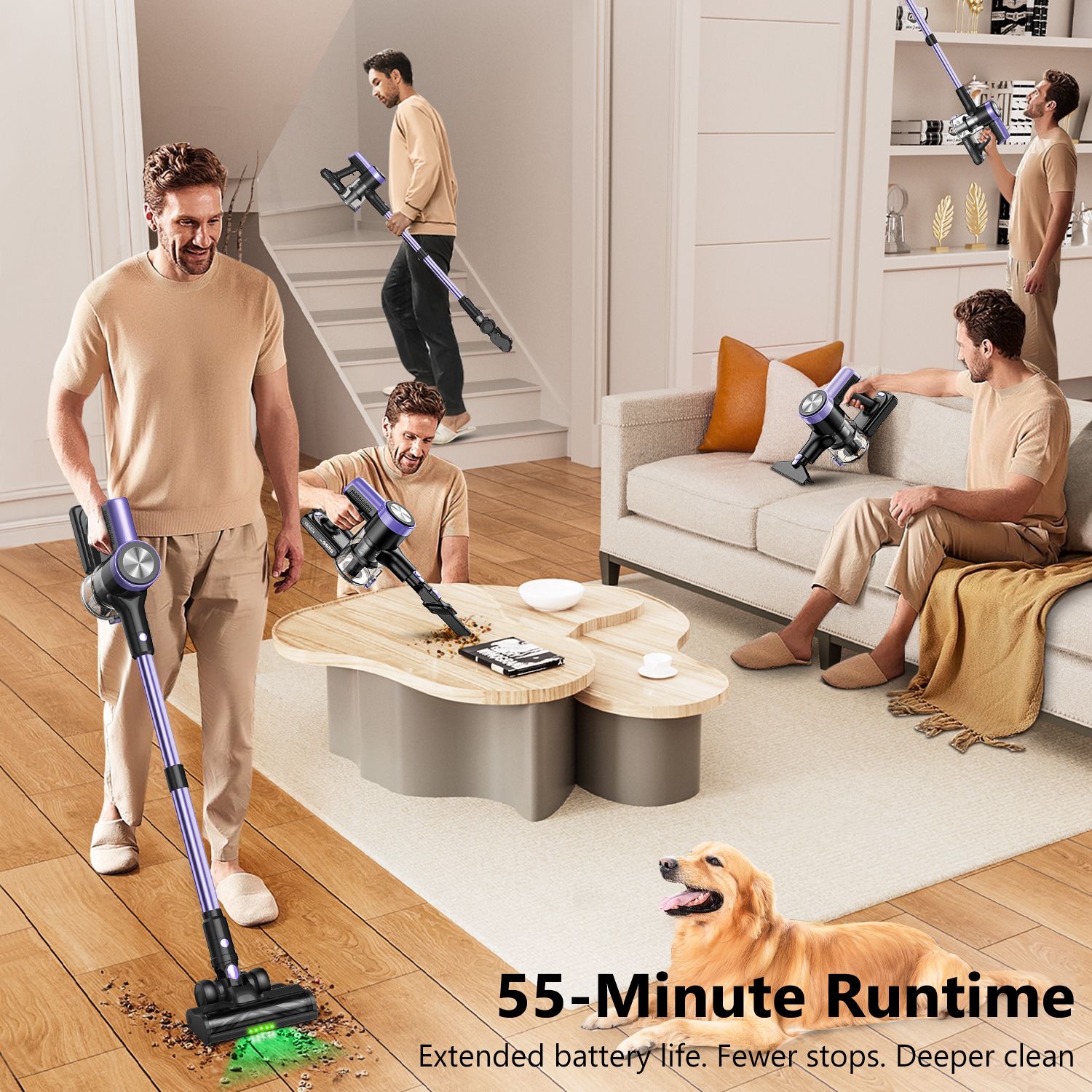 Cordless Vacuum Cleaner, 55Kpa/55mins Self-Standing Powerful Stick Lightweight Vacuum Cleaner for Home Pet Hair/Hard Floor/Carpet。 - Image 6