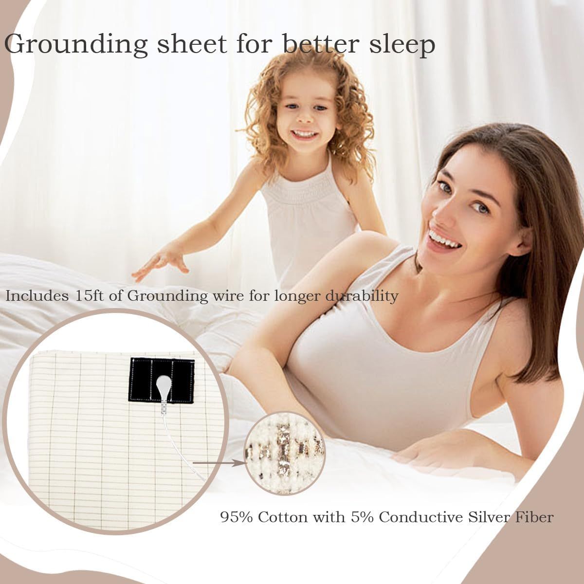 Grounding Flat Sheet, Bed Earthing Flat Sheet AU Plug Grounding Connection Cord Conductive Mat (White, Flat Sheets-(90x230cm)) - Image 2