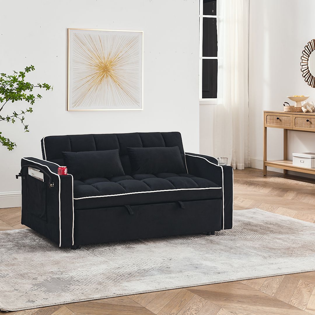 Fashionable Modern and Multi-functional Foldable Velvet Sofa Bed - Black - Image 3