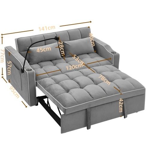 Fashionable Modern and Multi-functional Foldable Velvet Sofa Bed - Black - Image 7