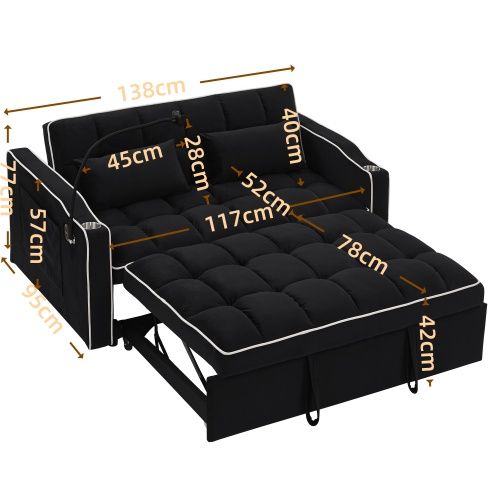 Fashionable Modern and Multi-functional Foldable Velvet Sofa Bed - Black - Image 8
