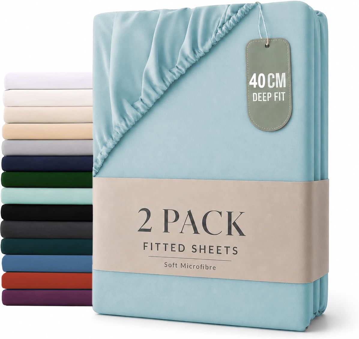 Hotel Quality Fitted sheets - 2 Piece Fitted sheets  -Breathable Bedding - Wrinkle, Fade, Stain Resistant- 26inch/40cm Deep Pocket Fitted Bed Sheet-Wrinkle and Fade Resistant,(Ice blue,Double) - Image 1