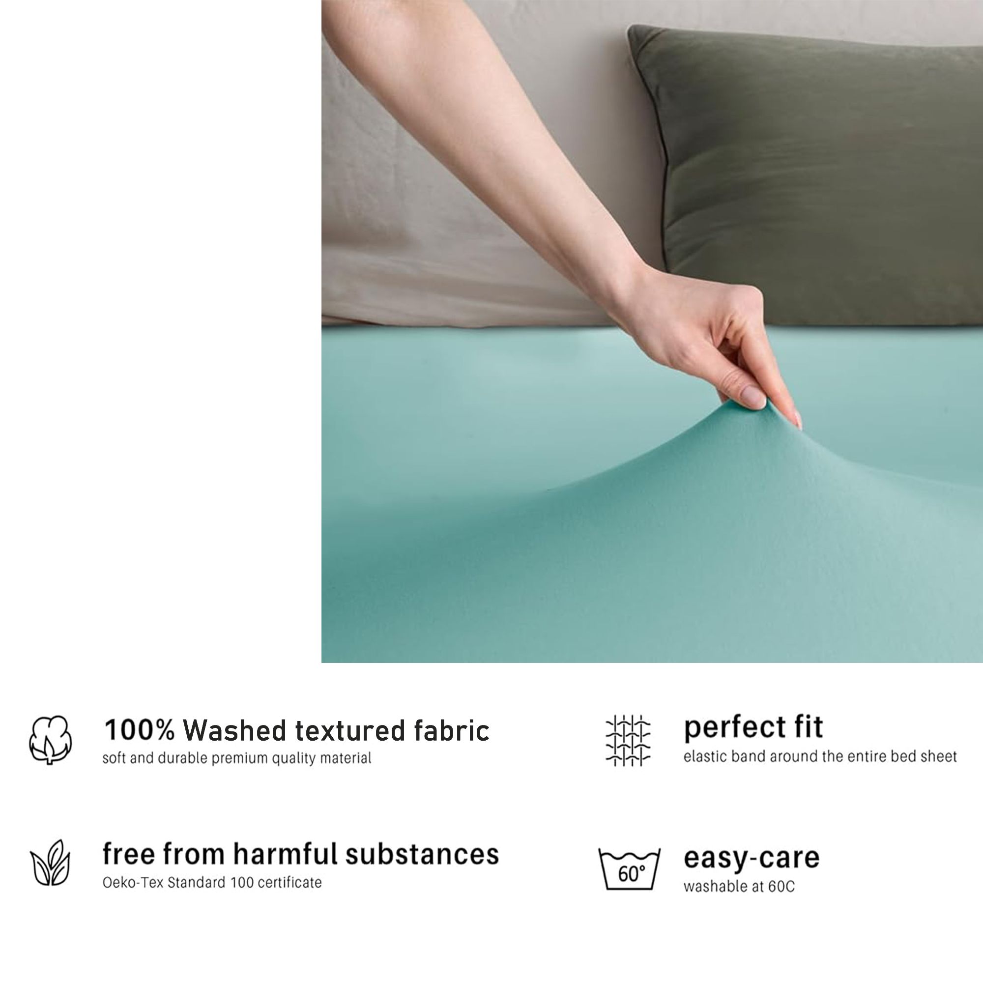 Hotel Quality Fitted sheets - 2 Piece Fitted sheets  -Breathable Bedding - Wrinkle, Fade, Stain Resistant- 26inch/40cm Deep Pocket Fitted Bed Sheet-Wrinkle and Fade Resistant,(Ice blue,Double) - Image 5