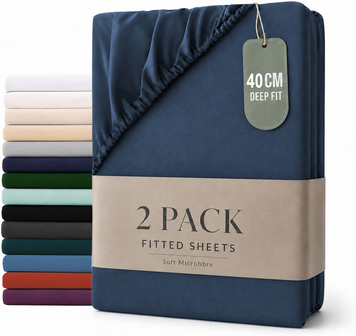 Hotel Quality Fitted sheets - 2 Piece Fitted sheets  -Breathable Bedding - Wrinkle, Fade, Stain Resistant- 26inch/40cm Deep Pocket Fitted Bed Sheet-Wrinkle and Fade Resistant,(Navy,Double) - Image 1