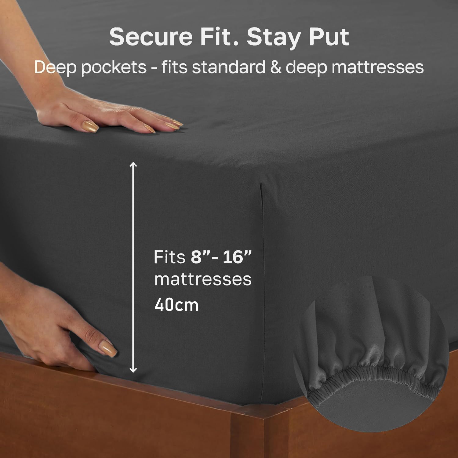 Hotel Quality Fitted sheets - 2 Piece Fitted sheets  -Breathable Bedding - Wrinkle, Fade, Stain Resistant- 26inch/40cm Deep Pocket Fitted Bed Sheet-Wrinkle and Fade Resistant,(Dark gray,Double) - Image 3