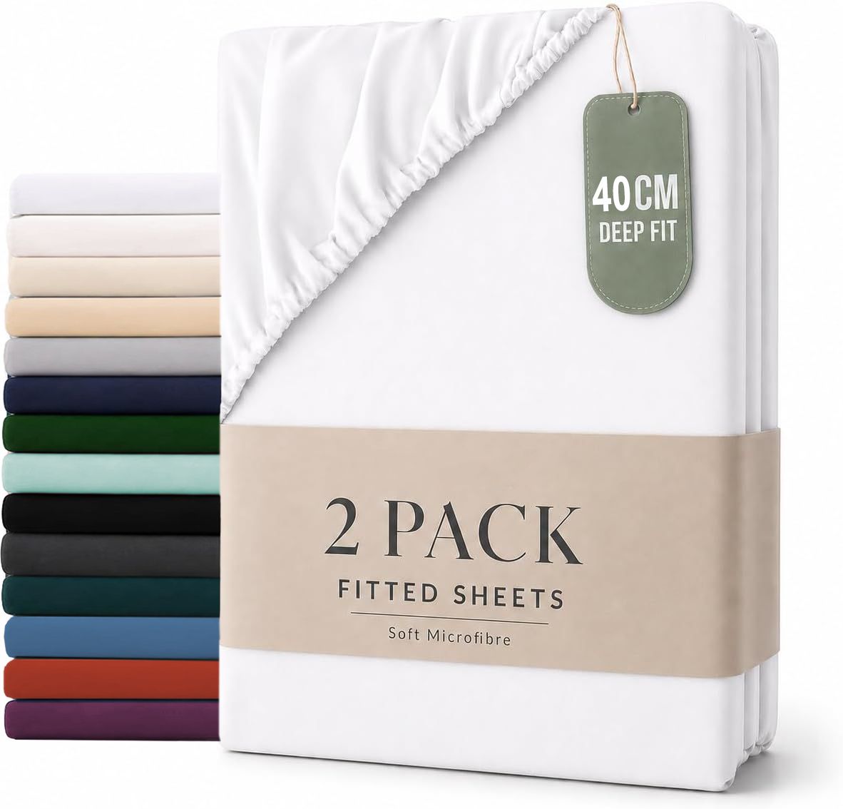 Hotel Quality Fitted sheets - 2 Piece Fitted sheets  -Breathable Bedding - Wrinkle, Fade, Stain Resistant- 26inch/40cm Deep Pocket Fitted Bed Sheet-Wrinkle and Fade Resistant,(White,King) - Image 1