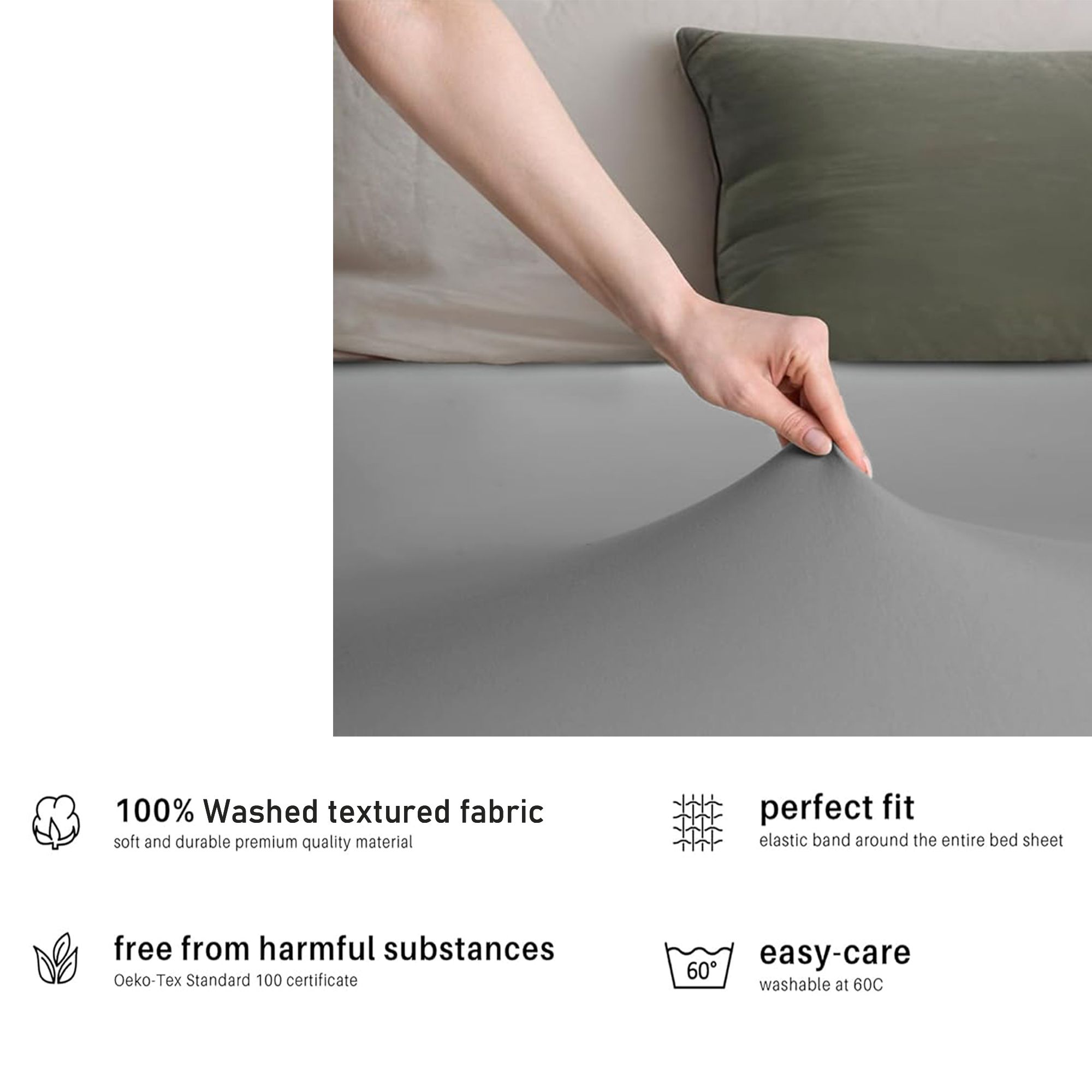 Hotel Quality Fitted sheets - 2 Piece Fitted sheets  -Breathable Bedding - Wrinkle, Fade, Stain Resistant- 26inch/40cm Deep Pocket Fitted Bed Sheet-Wrinkle and Fade Resistant,(Grey,King) - Image 5