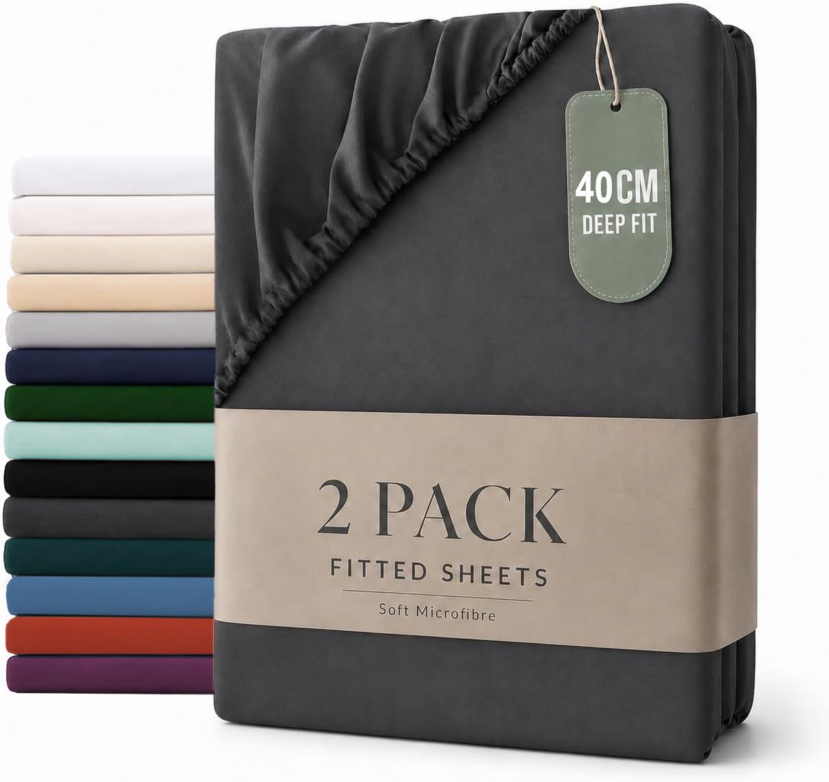 Hotel Quality Fitted sheets - 2 Piece Fitted sheets  -Breathable Bedding - Wrinkle, Fade, Stain Resistant- 26inch/40cm Deep Pocket Fitted Bed Sheet-Wrinkle and Fade Resistant,(Dark gray,King) - Image 1