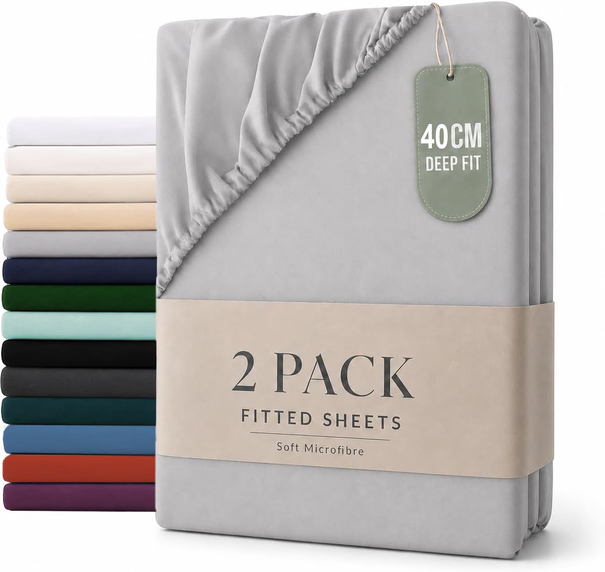 Hotel Quality Fitted sheets - 2 Piece Fitted sheets  -Breathable Bedding - Wrinkle, Fade, Stain Resistant- 26inch/40cm Deep Pocket Fitted Bed Sheet-Wrinkle and Fade Resistant,(Silver-gray,King) - Image 1