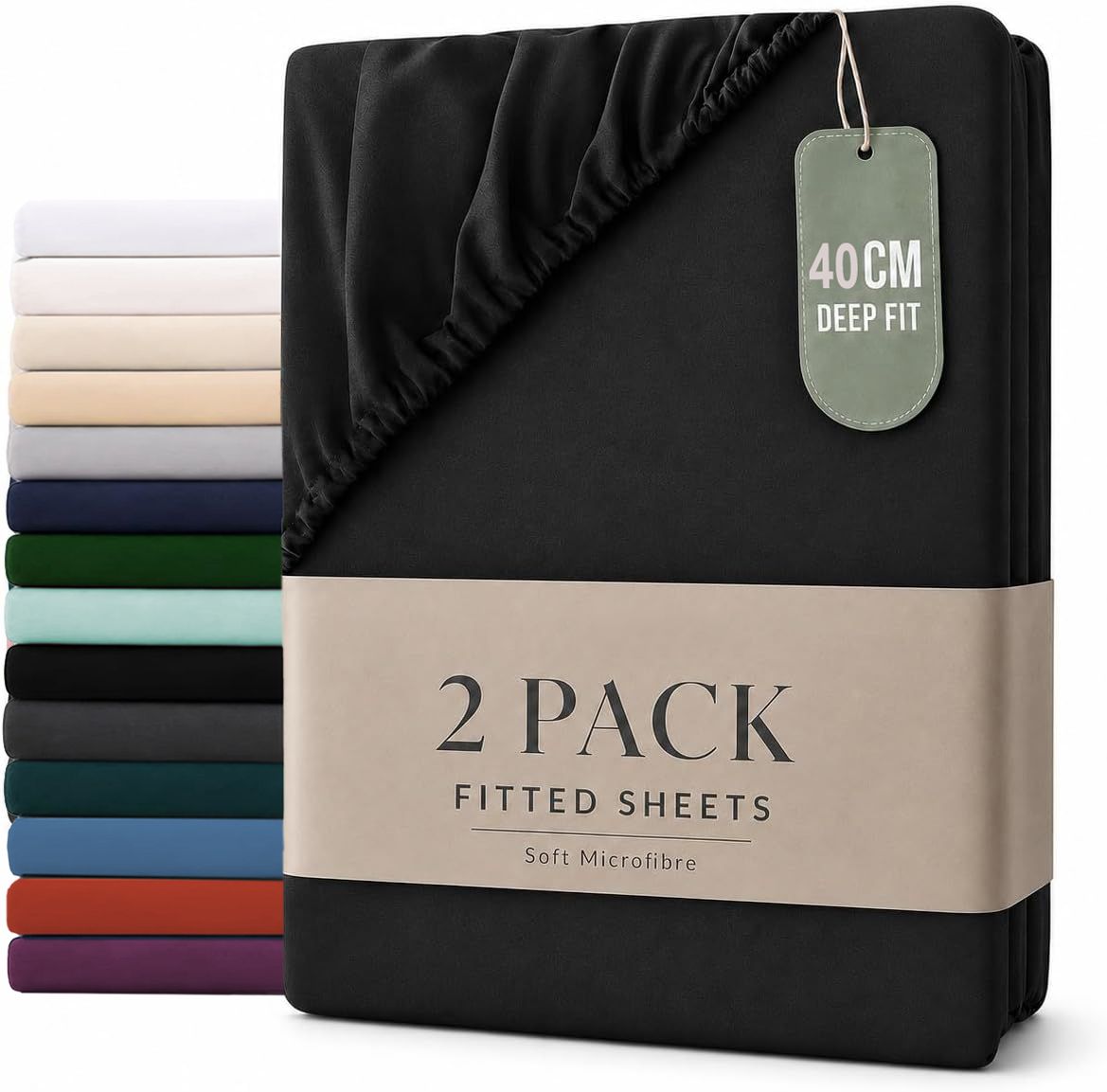 Hotel Quality Fitted sheets - 2 Piece Fitted sheets  -Breathable Bedding - Wrinkle, Fade, Stain Resistant- 26inch/40cm Deep Pocket Fitted Bed Sheet-Wrinkle and Fade Resistant,(Black,King Single) - Image 1