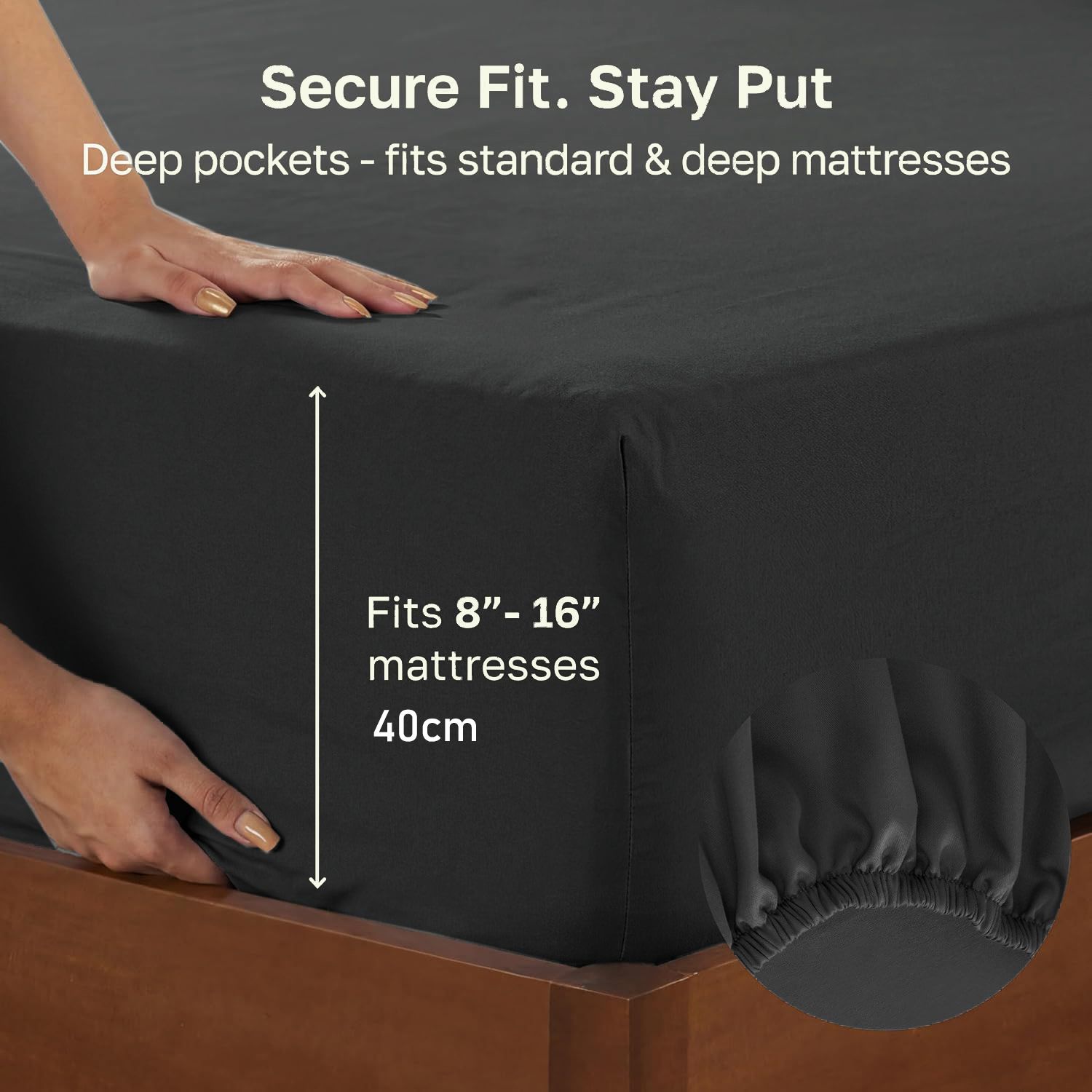 Hotel Quality Fitted sheets - 2 Piece Fitted sheets  -Breathable Bedding - Wrinkle, Fade, Stain Resistant- 26inch/40cm Deep Pocket Fitted Bed Sheet-Wrinkle and Fade Resistant,(Black,King Single) - Image 2