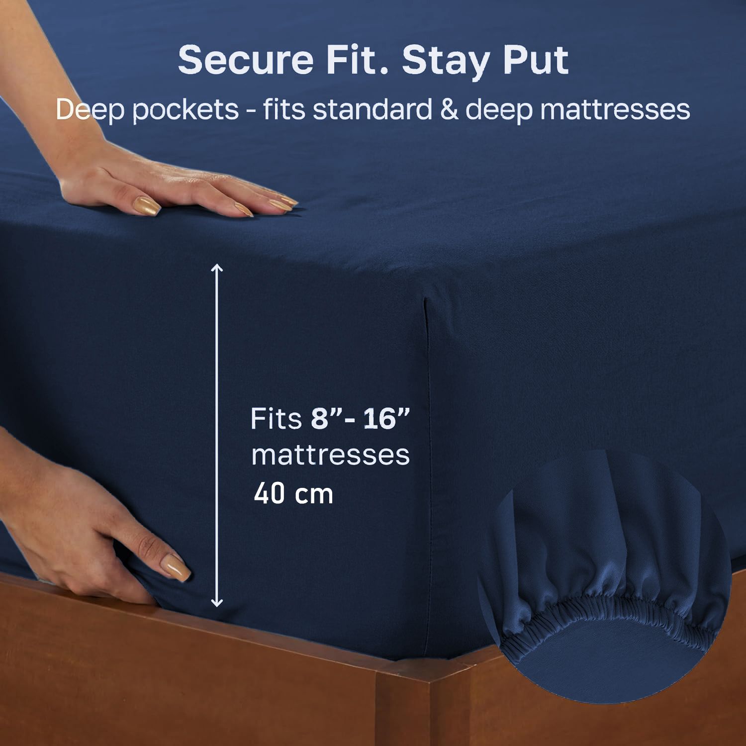 Hotel Quality Fitted sheets - 2 Piece Fitted sheets  -Breathable Bedding - Wrinkle, Fade, Stain Resistant- 26inch/40cm Deep Pocket Fitted Bed Sheet-Wrinkle and Fade Resistant,(Navy,King Single) - Image 2
