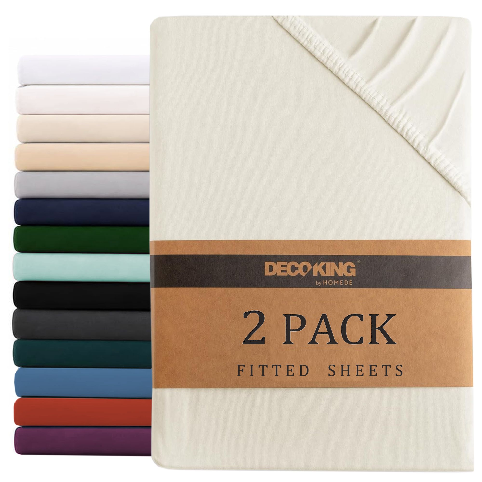 Hotel Quality Fitted sheets - 2 Piece Fitted sheets  -Breathable Bedding - Wrinkle, Fade, Stain Resistant- 26inch/40cm Deep Pocket Fitted Bed Sheet-Wrinkle and Fade Resistant,(Cream White,King Single) - Image 1