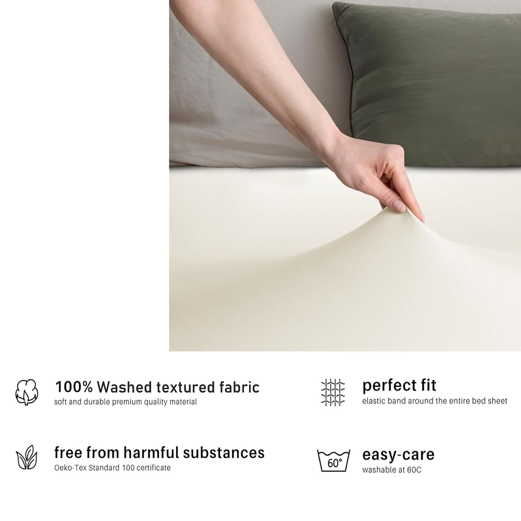 Hotel Quality Fitted sheets - 2 Piece Fitted sheets  -Breathable Bedding - Wrinkle, Fade, Stain Resistant- 26inch/40cm Deep Pocket Fitted Bed Sheet-Wrinkle and Fade Resistant,(Cream White,King Single) - Image 5