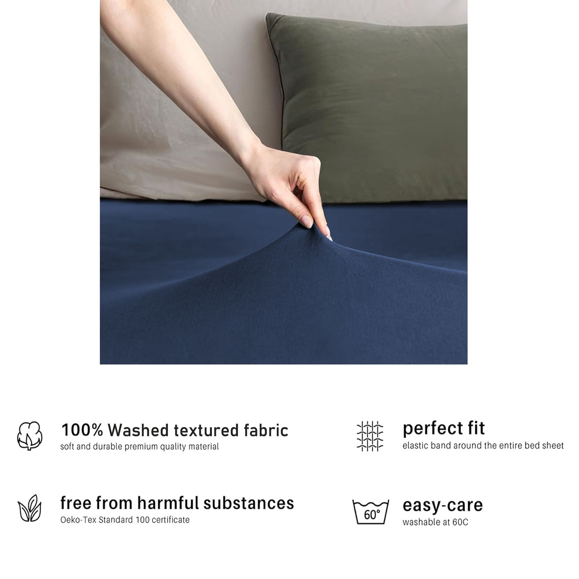 Hotel Quality Fitted sheets - 2 Piece Fitted sheets  -Breathable Bedding - Wrinkle, Fade, Stain Resistant- 26inch/40cm Deep Pocket Fitted Bed Sheet-Wrinkle and Fade Resistant,(Navy,Queen) - Image 5