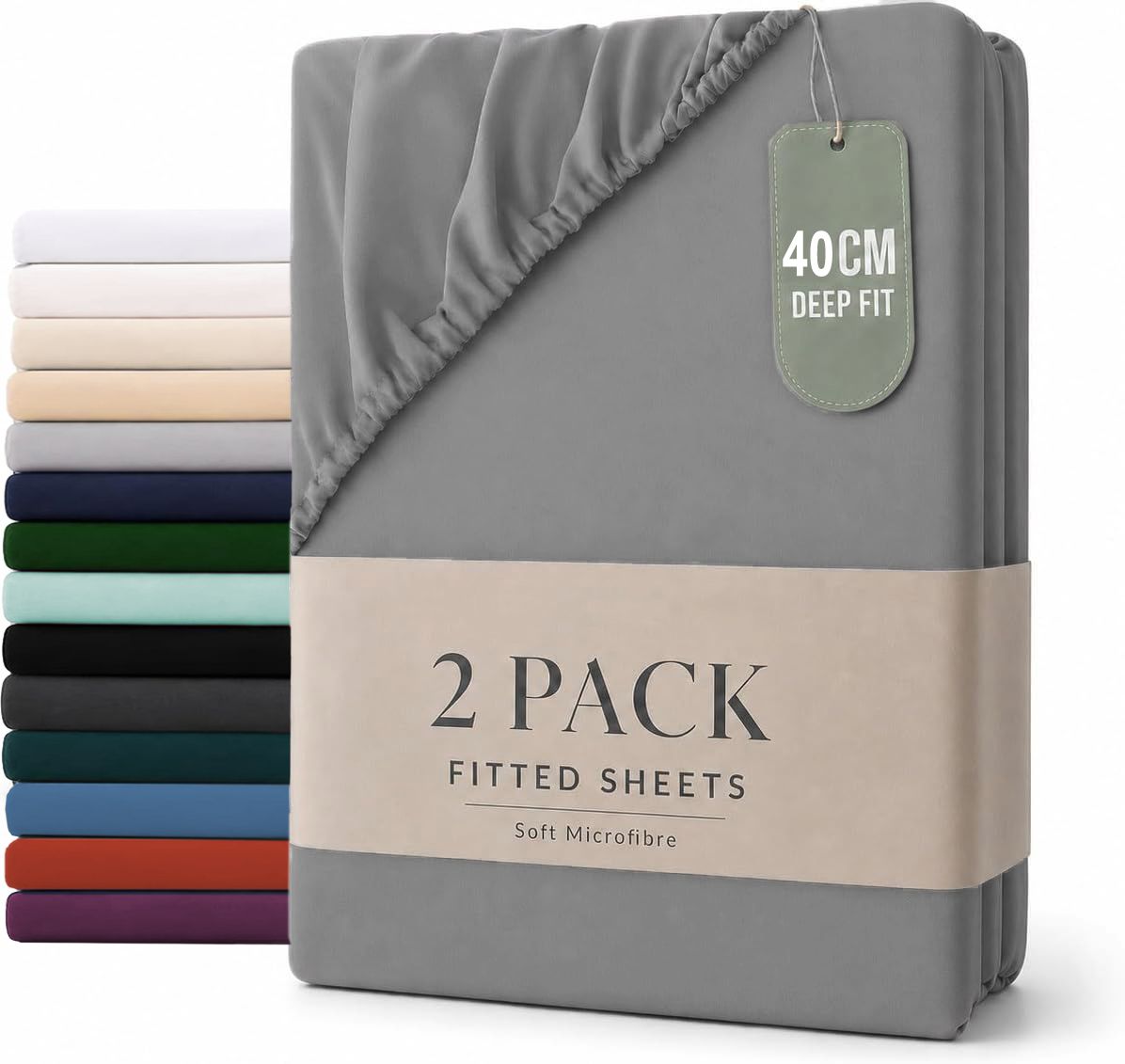 Hotel Quality Fitted sheets - 2 Piece Fitted sheets  -Breathable Bedding - Wrinkle, Fade, Stain Resistant- 26inch/40cm Deep Pocket Fitted Bed Sheet-Wrinkle and Fade Resistant,(Grey,Single) - Image 1