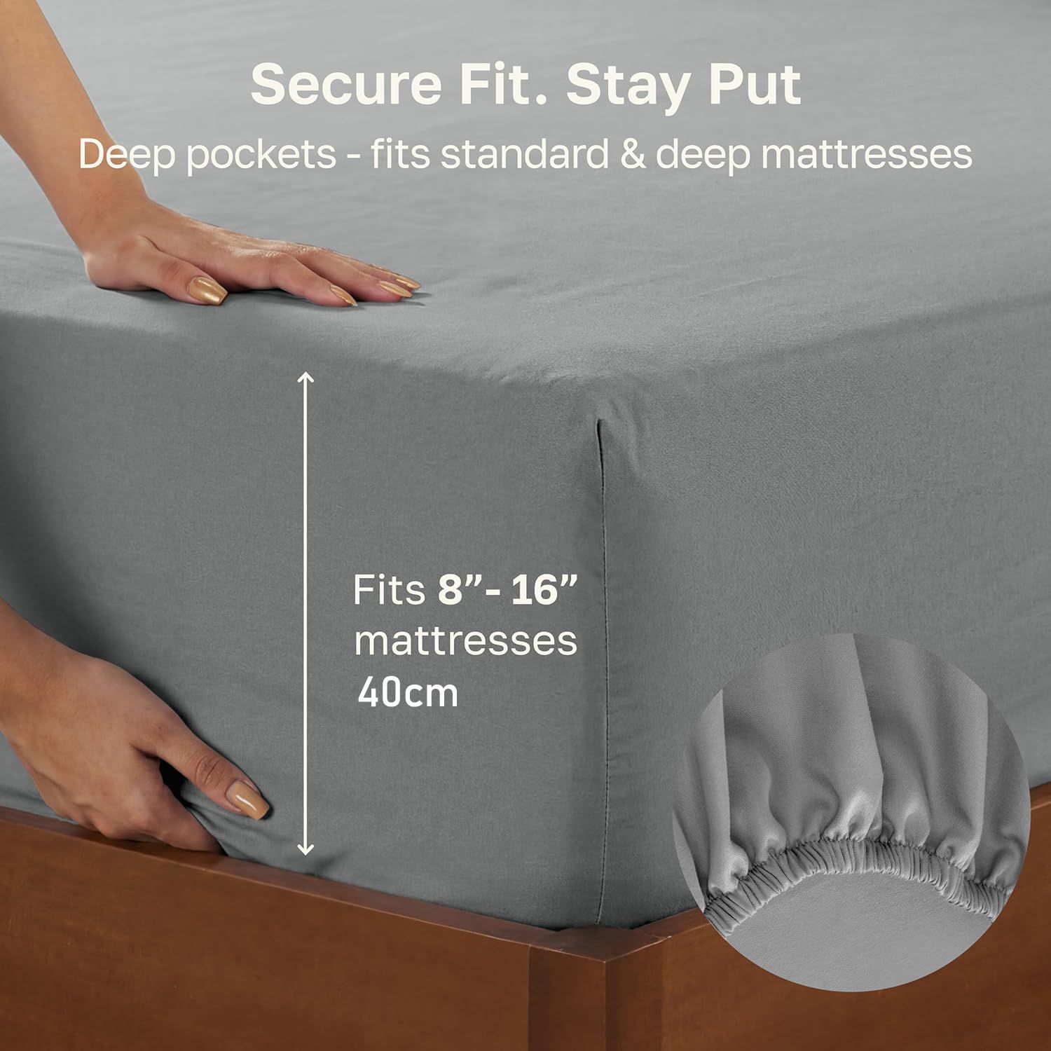 Hotel Quality Fitted sheets - 2 Piece Fitted sheets  -Breathable Bedding - Wrinkle, Fade, Stain Resistant- 26inch/40cm Deep Pocket Fitted Bed Sheet-Wrinkle and Fade Resistant,(Grey,Single) - Image 2