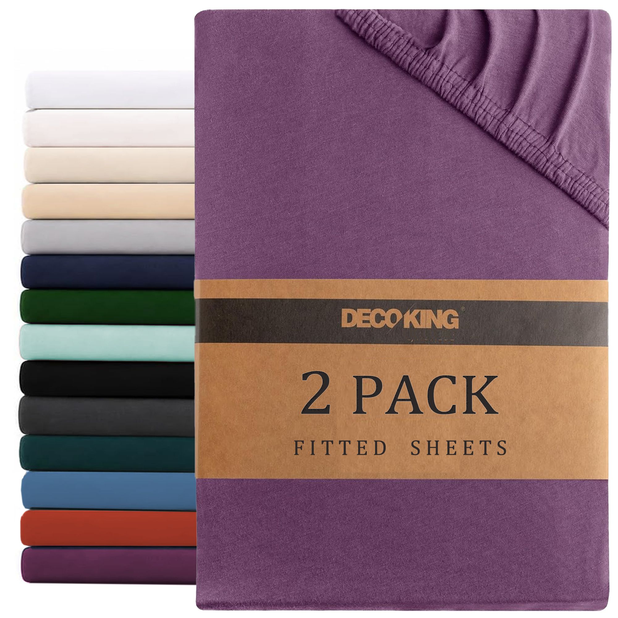 Hotel Quality Fitted sheets - 2 Piece Fitted sheets  -Breathable Bedding - Wrinkle, Fade, Stain Resistant- 26inch/40cm Deep Pocket Fitted Bed Sheet-Wrinkle and Fade Resistant,(Purple,Single) - Image 1