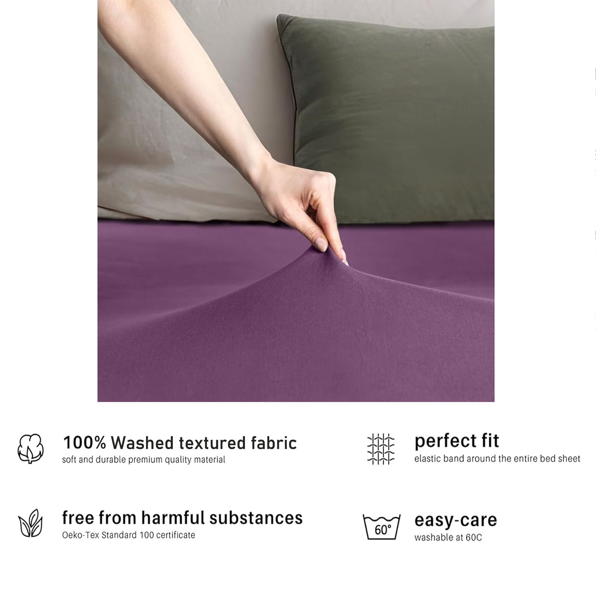 Hotel Quality Fitted sheets - 2 Piece Fitted sheets  -Breathable Bedding - Wrinkle, Fade, Stain Resistant- 26inch/40cm Deep Pocket Fitted Bed Sheet-Wrinkle and Fade Resistant,(Purple,Single) - Image 5