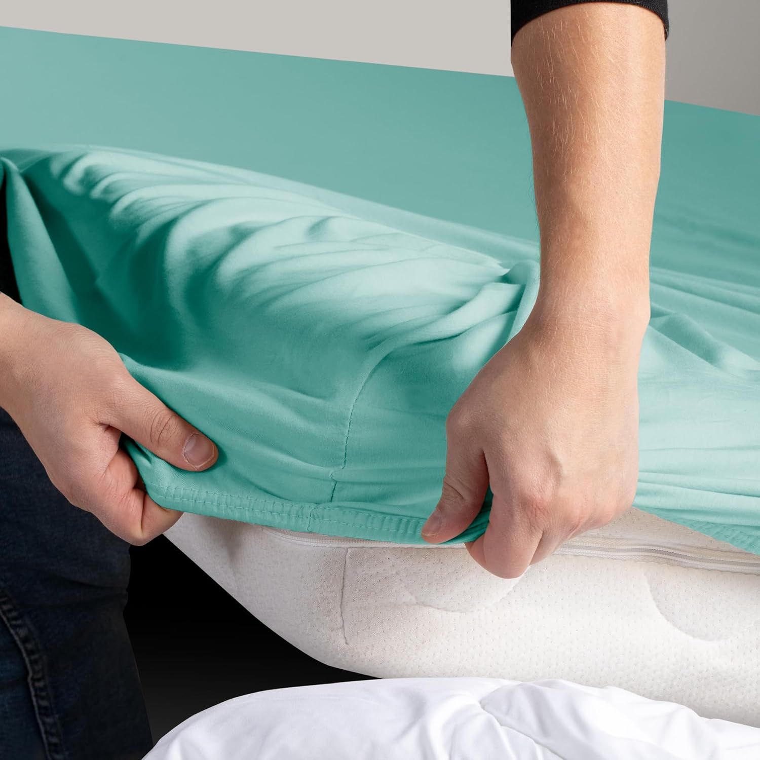Hotel Quality Fitted sheets - 2 Piece Fitted sheets  -Breathable Bedding - Wrinkle, Fade, Stain Resistant- 26inch/40cm Deep Pocket Fitted Bed Sheet-Wrinkle and Fade Resistant,(Ice blue,Super King) - Image 2