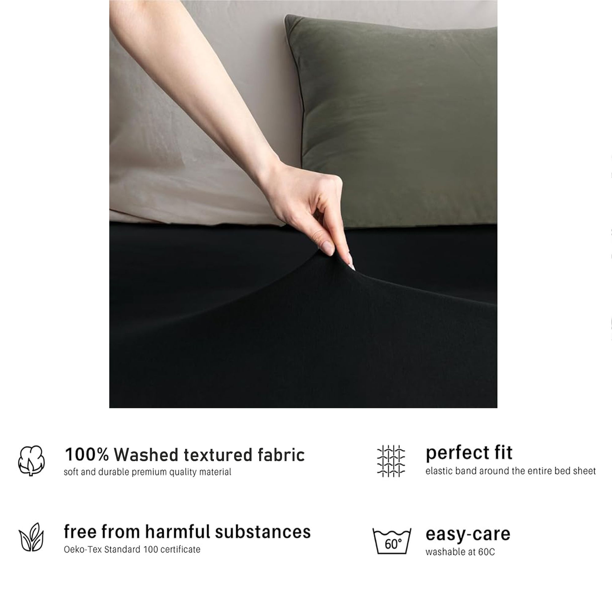 Hotel Quality Fitted sheets - 2 Piece Fitted sheets  -Breathable Bedding - Wrinkle, Fade, Stain Resistant- 26inch/40cm Deep Pocket Fitted Bed Sheet-Wrinkle and Fade Resistant,(Black,Super King) - Image 5