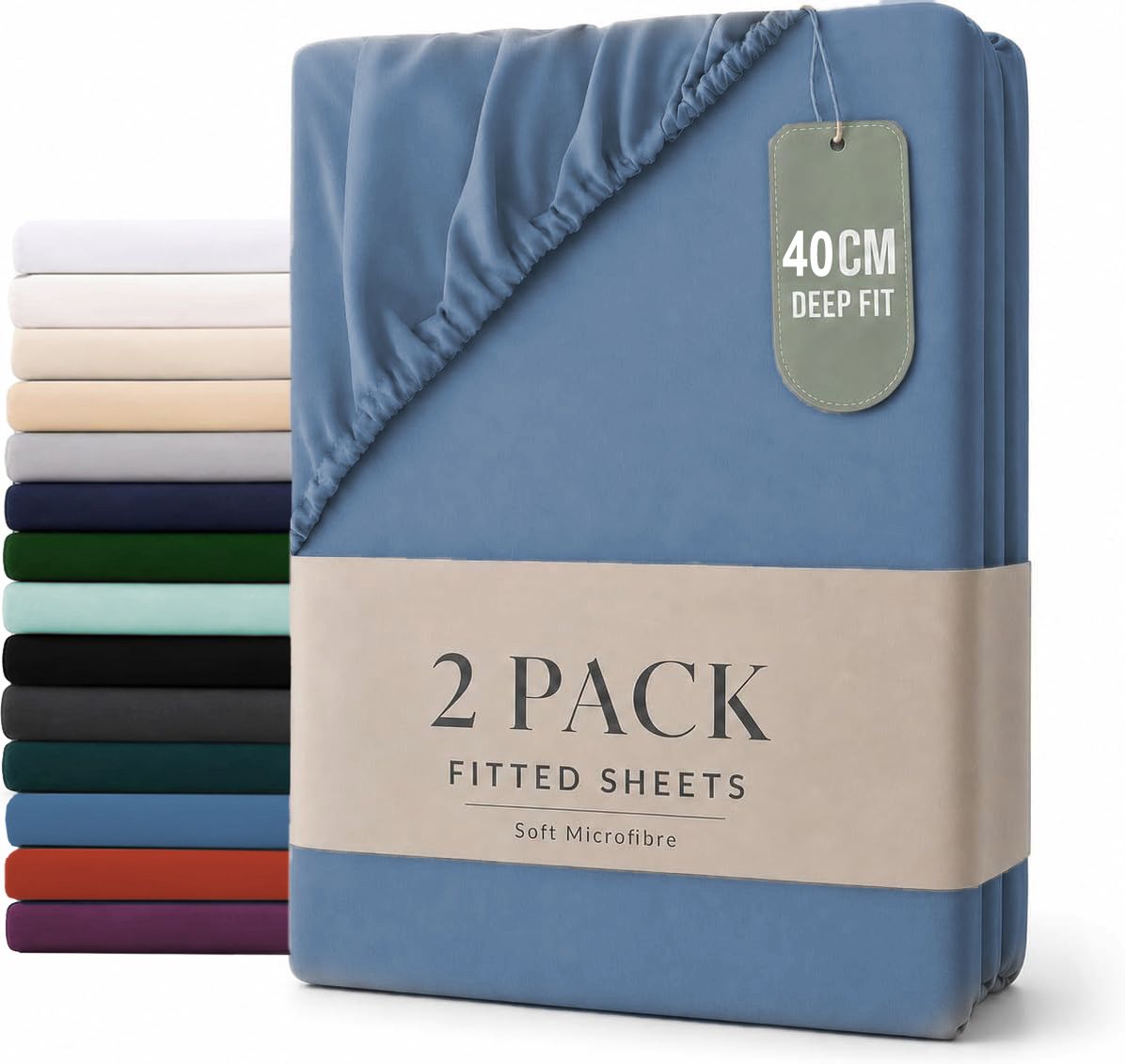 Hotel Quality Fitted sheets - 2 Piece Fitted sheets  -Breathable Bedding - Wrinkle, Fade, Stain Resistant- 26inch/40cm Deep Pocket Fitted Bed Sheet-Wrinkle and Fade Resistant,(Ocean,Super King) - Image 1