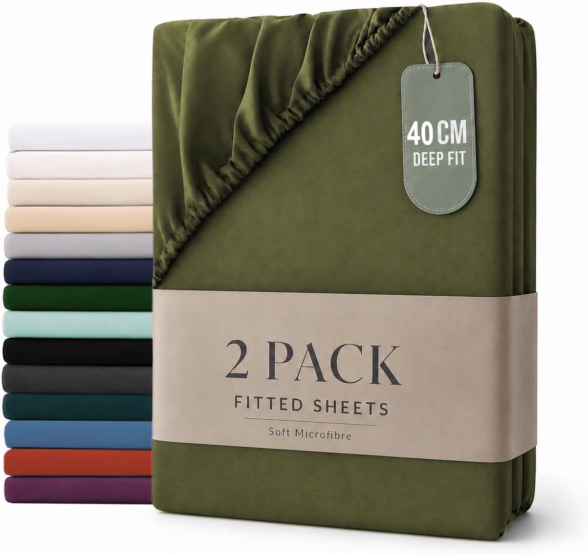 Hotel Quality Fitted sheets - 2 Piece Fitted sheets  -Breathable Bedding - Wrinkle, Fade, Stain Resistant- 26inch/40cm Deep Pocket Fitted Bed Sheet-Wrinkle and Fade Resistant,(Olive green,Super King) - Image 1