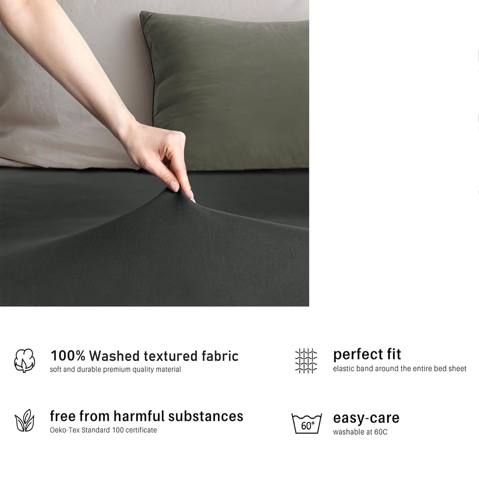 Hotel Quality Fitted sheets - 2 Piece Fitted sheets  -Breathable Bedding - Wrinkle, Fade, Stain Resistant- 26inch/40cm Deep Pocket Fitted Bed Sheet-Wrinkle and Fade Resistant,(Dark gray,Super King) - Image 4