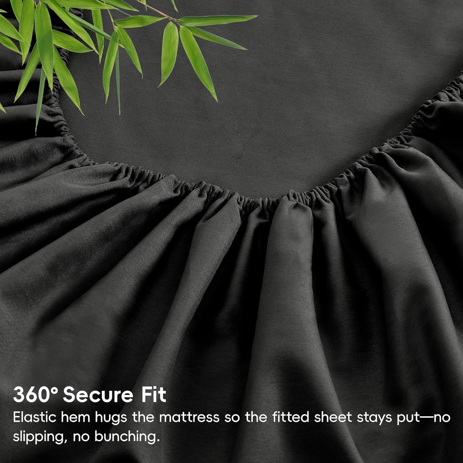 Hotel Breathable Bamboo Fitted Sheet & Pillowcase-3 Piece-Ultra Soft 2000TC Breathable Fitted Bed Sheets Set with 37 Centimetre Deep Pocket-Cooling Sheets for Hot Sleepers(Black,Double) - Image 6