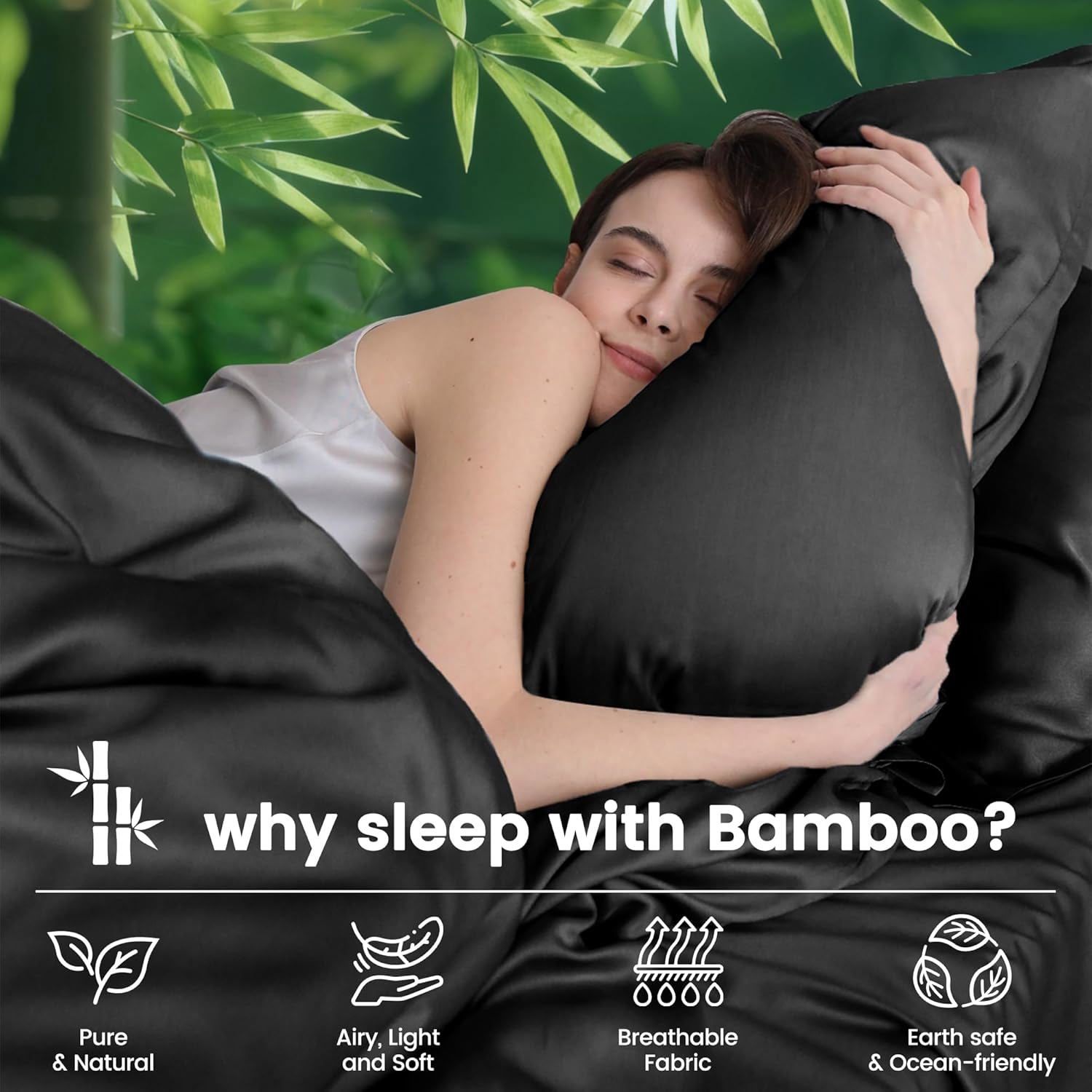4 Piece Ultra Soft Bamboo Breathable Sheet Set -Hotel 2000TC Breathable Bed Sheets Set with 37 Centimetre Deep Pocket-Breathable Sheets for Hot Sleepers(Black,Double) - Image 3