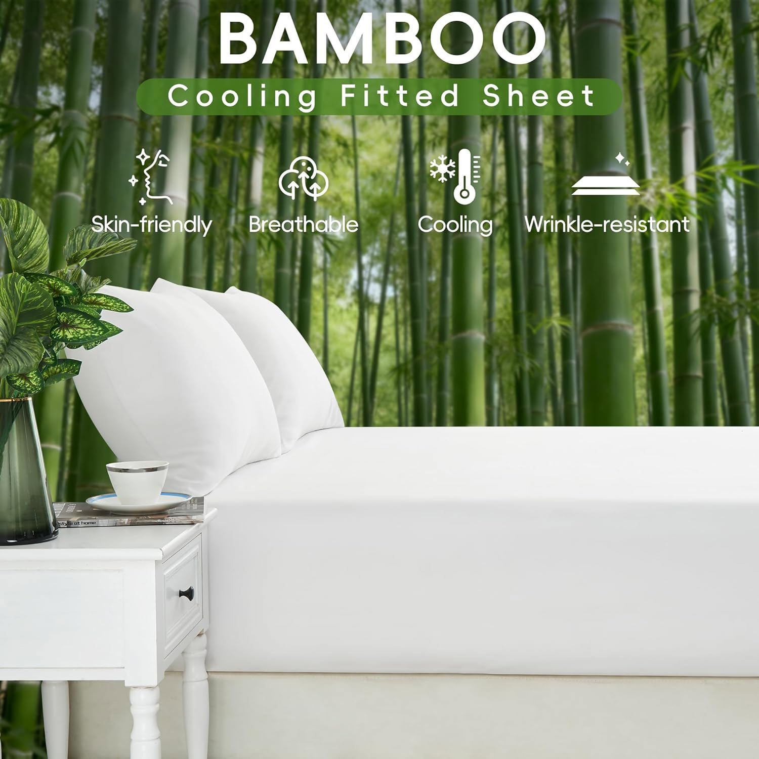 4 Piece Ultra Soft Bamboo Breathable Sheet Set -Hotel 2000TC Breathable Bed Sheets Set with 37 Centimetre Deep Pocket-Breathable Sheets for Hot Sleepers(White,Double) - Image 3