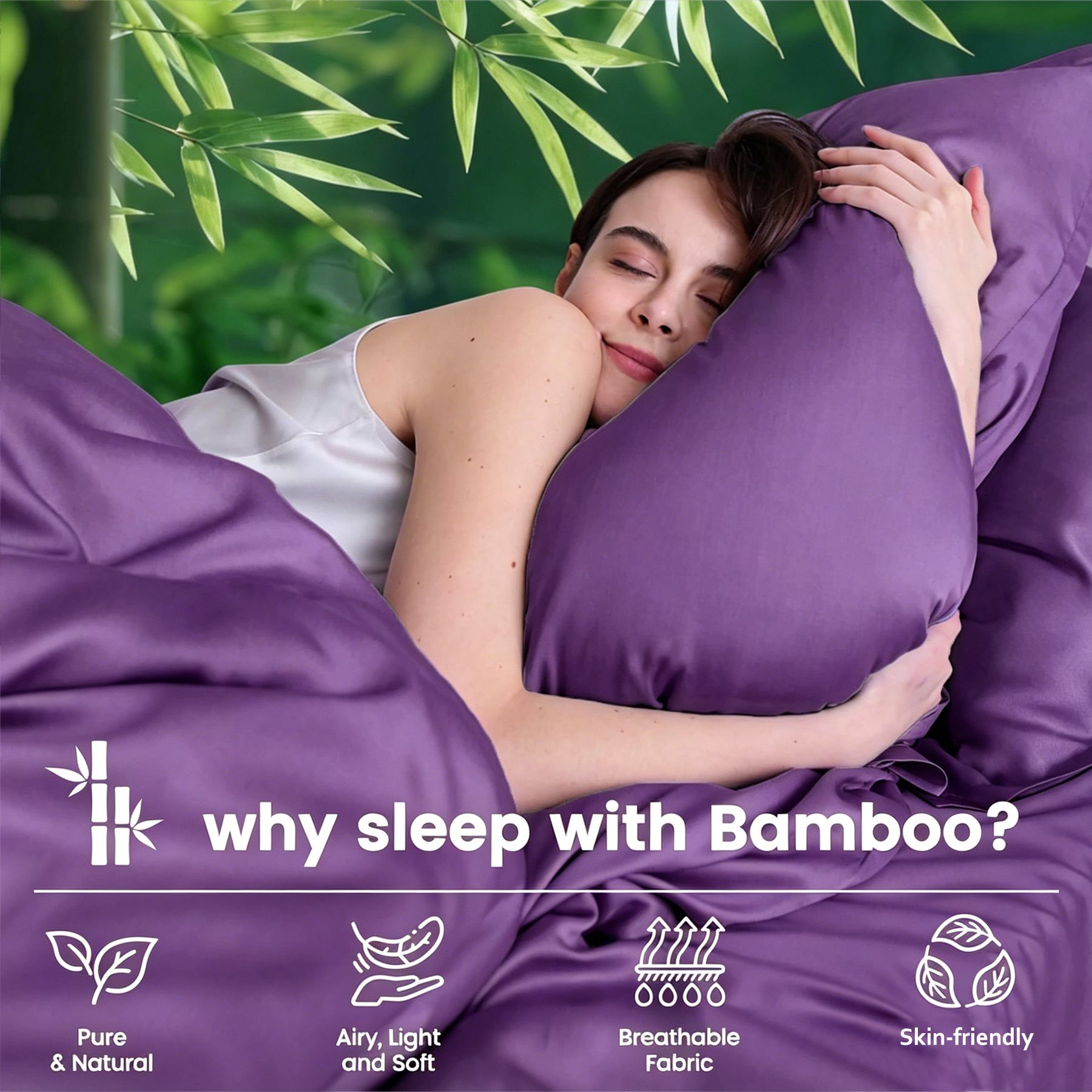 Hotel Breathable Bamboo Fitted Sheet & Pillowcase-3 Piece-Ultra Soft 2000TC Breathable Fitted Bed Sheets Set with 37 Centimetre Deep Pocket-Cooling Sheets for Hot Sleepers(Purple,King) - Image 3